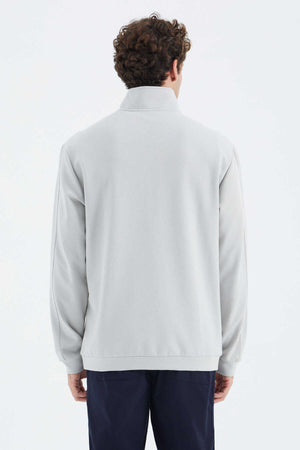 Tommylife Toptan Taş Dik Yaka Yarım Fermuarlı Cep Detaylı Erkek Sweatshirt - 88278