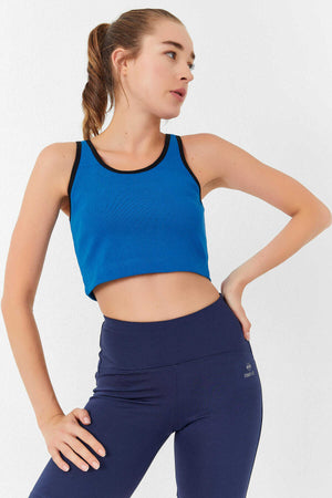 Maiou scurt pentru femei, fără mâneci, croială slim fit, cu decolteu în U, culoare turcoaz, Tommylife, en-gros - 97162