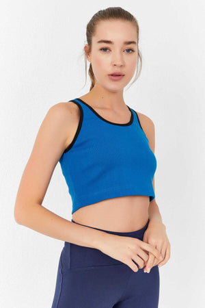 Tommylife Toptan Turkuaz Basic Sıfır Kol Dar Kalıp U Yaka Kadın Crop Top Atlet - 97162