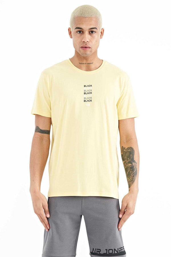 Tommylife Toptan Tylor O Yaka Standart Kalıp Baskılı Erkek T-Shirt 88227 Sarı