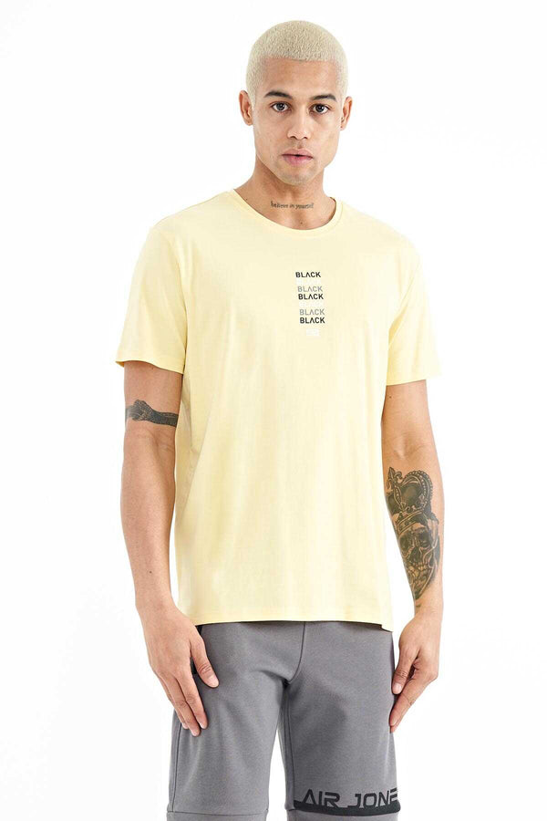 Tommylife Toptan Tylor O Yaka Standart Kalıp Baskılı Erkek T-Shirt 88227 Sarı