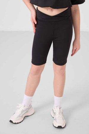 Tommylife Toptan V Yaka Kemer Detaylı Standart Fit Performans Kız Çocuk Tayt Takım 75187 Siyah