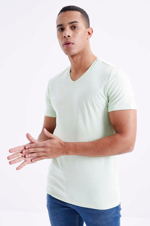 Tricou bărbătesc Tommylife Wholesale cu decolteu în V, croială standard, de bază, 87912, verde deschis