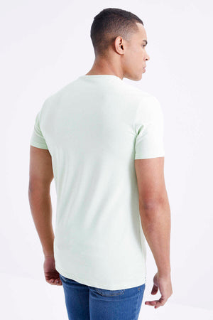Tommylife Toptan V Yaka Standart Kalıp Basic Erkek T-Shirt 87912 Açık Yeşil