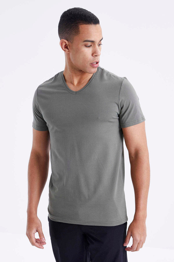 Tommylife Toptan V Yaka Standart Kalıp Basic Erkek T-Shirt 87912 Çağla