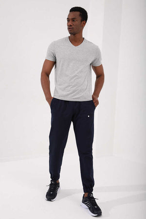 Tommylife Toptan V Yaka Standart Kalıp Basic Erkek T-Shirt 87912 Gri Melanj