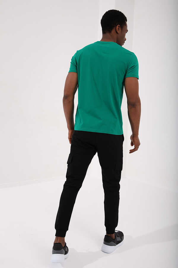 Tommylife Toptan V Yaka Standart Kalıp Basic Erkek T-Shirt 87912 Koyu Yeşil