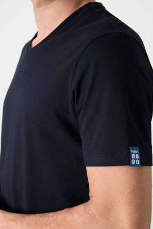 Tricou bărbătesc Tommylife Wholesale cu decolteu în V, croială standard, de bază, 87912, bleumarin