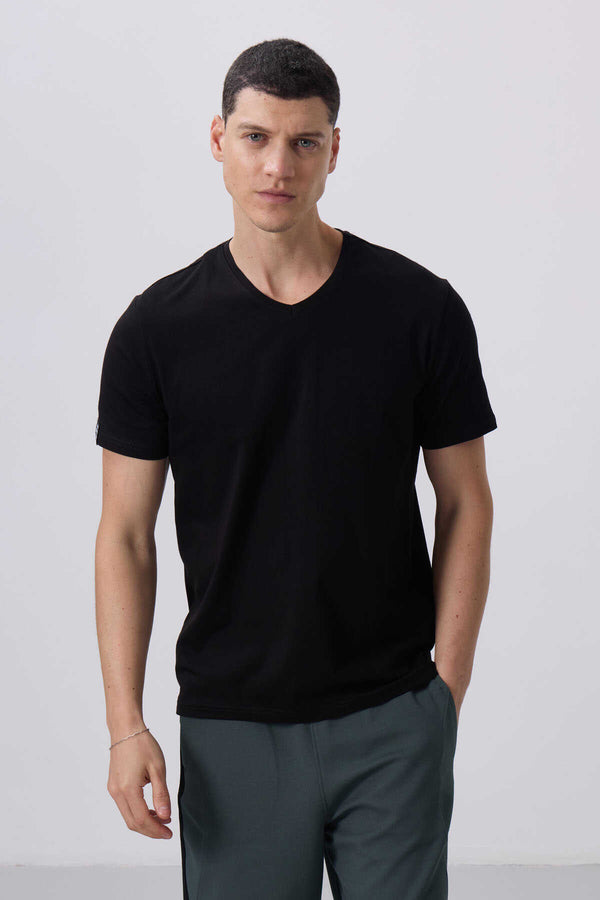 Tommylife Toptan V Yaka Standart Kalıp Basic Erkek T-Shirt 87912 Siyah