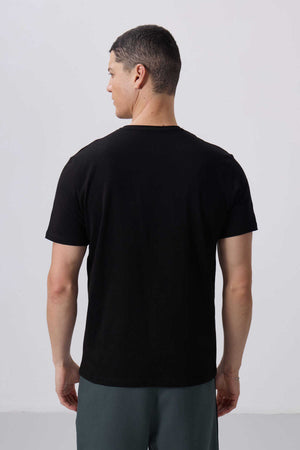Tricou bărbătesc Tommylife Wholesale cu decolteu în V, croială standard, de bază, 87912, negru