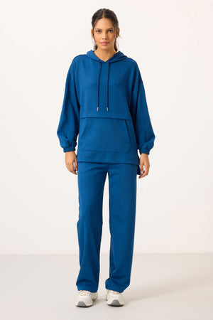 Tommylife Toptan Yumuşak Dokulu Kapüşonlu Oversize Kadın Eşofman Tunik Takım - 95348 Parlament
