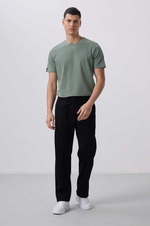 Tommylife Toptan Yüzeyi Dokulu Standart Fit Palazzo Erkek Pantolon 82171 Siyah