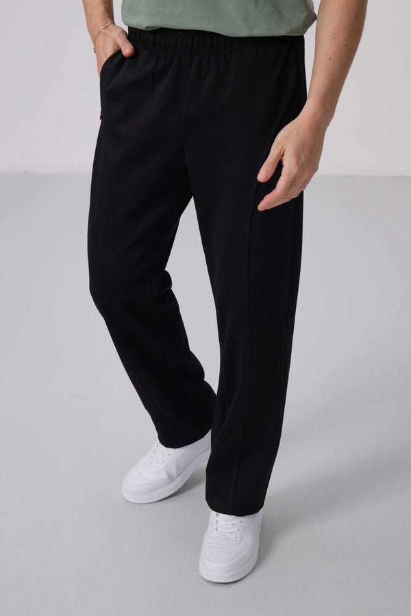 Tommylife Toptan Yüzeyi Dokulu Standart Fit Palazzo Erkek Pantolon 82171 Siyah