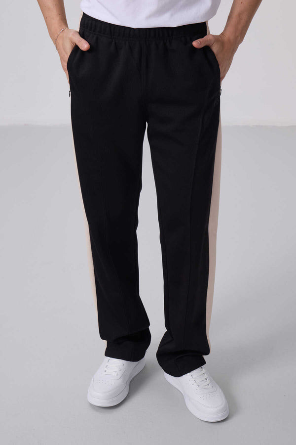 Tommylife Toptan Yüzeyi Dokulu Standart Fit Palazzo Erkek Pantolon 82171 Siyah Bej