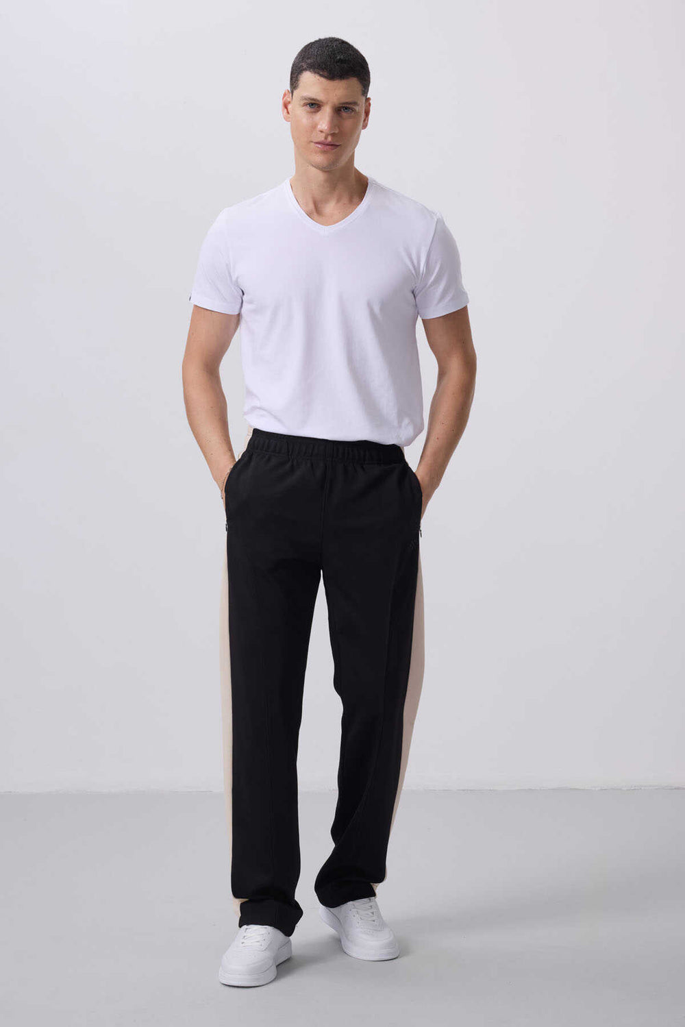 Tommylife Toptan Yüzeyi Dokulu Standart Fit Palazzo Erkek Pantolon 82171 Siyah Bej