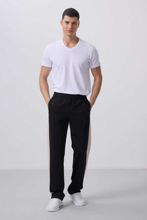 Tommylife Toptan Yüzeyi Dokulu Standart Fit Palazzo Erkek Pantolon 82171 Siyah Bej