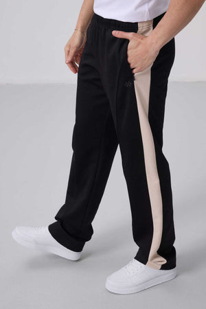 Tommylife Toptan Yüzeyi Dokulu Standart Fit Palazzo Erkek Pantolon 82171 Siyah Bej