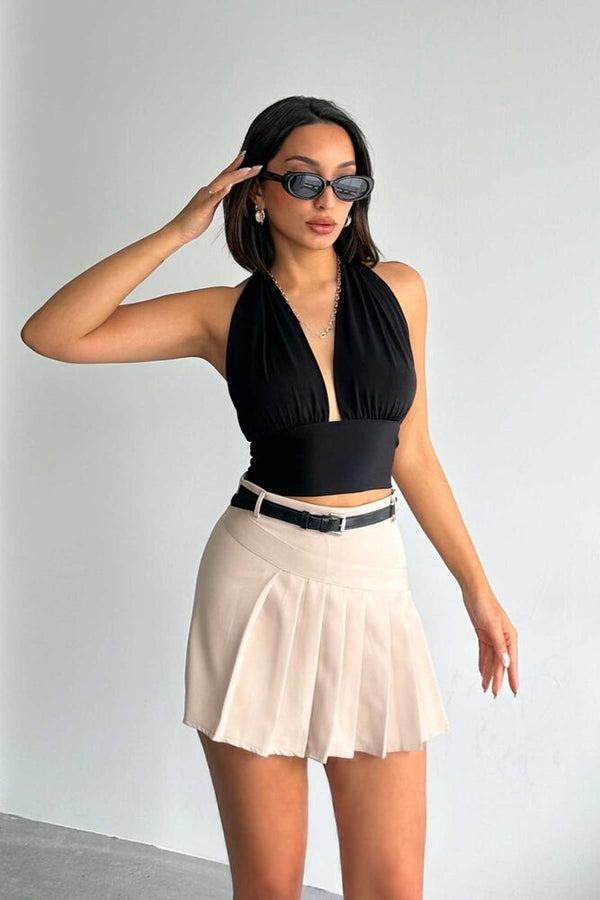 Pantaloni scurți plisați țesuți Topshow Light Stone, en-gros, fuste en-gros