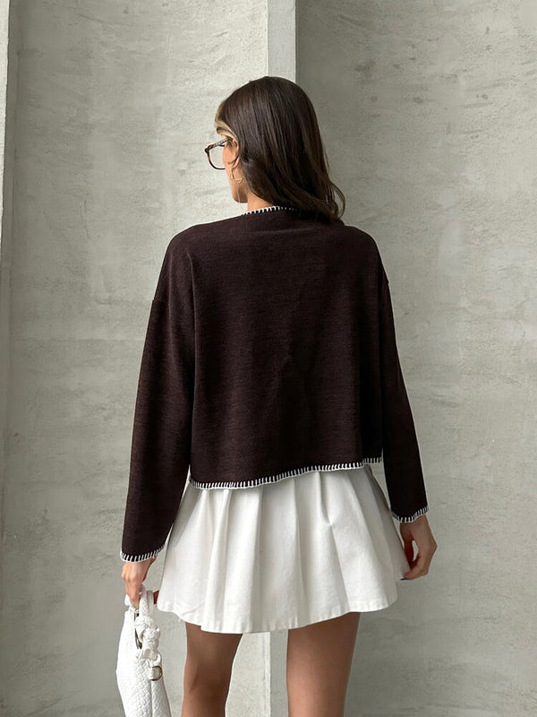 Çoban Dikişli Triko Toptan Bluz - Bordo