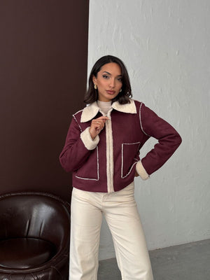 Topshow Topshow Bordo Süet Peluş Toptan Mont | F1856