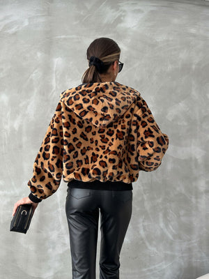 Bakılı Peluj Toptan Mont - Camel Leopar
