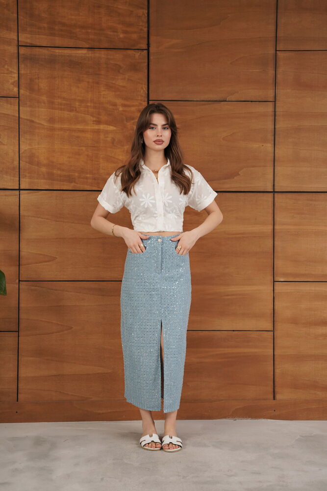 TOPSHOW Desen 1 Mavi Pullu Kot Toptan Etek | F1707