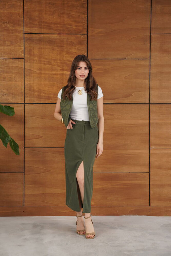 Topshow Fitilli Kadife Toptan Etek - Haki | F2033