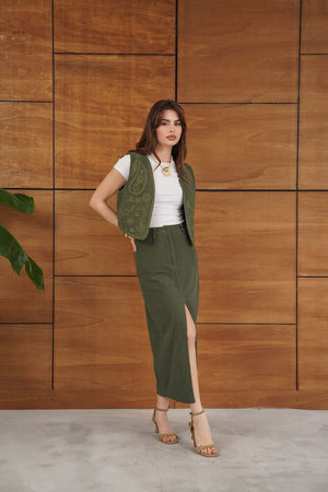Topshow Fitilli Kadife Toptan Etek - Haki | F2033
