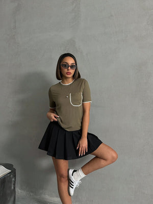 Topshow Haki Çoban Dikişli Toptan T-Shirt