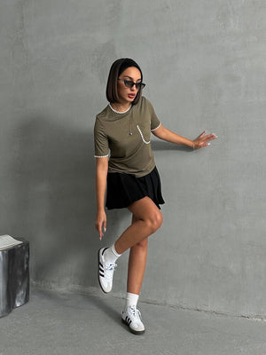 Topshow Haki Çoban Dikişli Toptan T-Shirt
