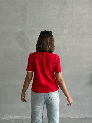 Topshow Kırmızı Çoban Dikişli Toptan T-Shirt