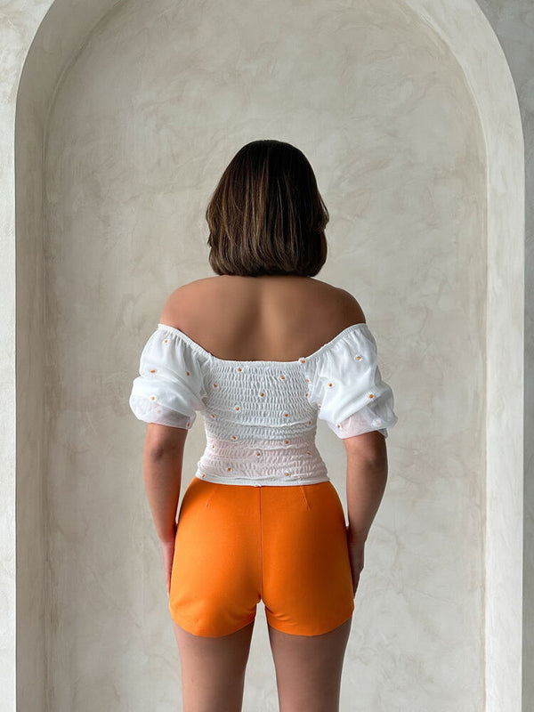 Topshow Krem Gipe Detaylı Desenli Şifon Toptan Bluz