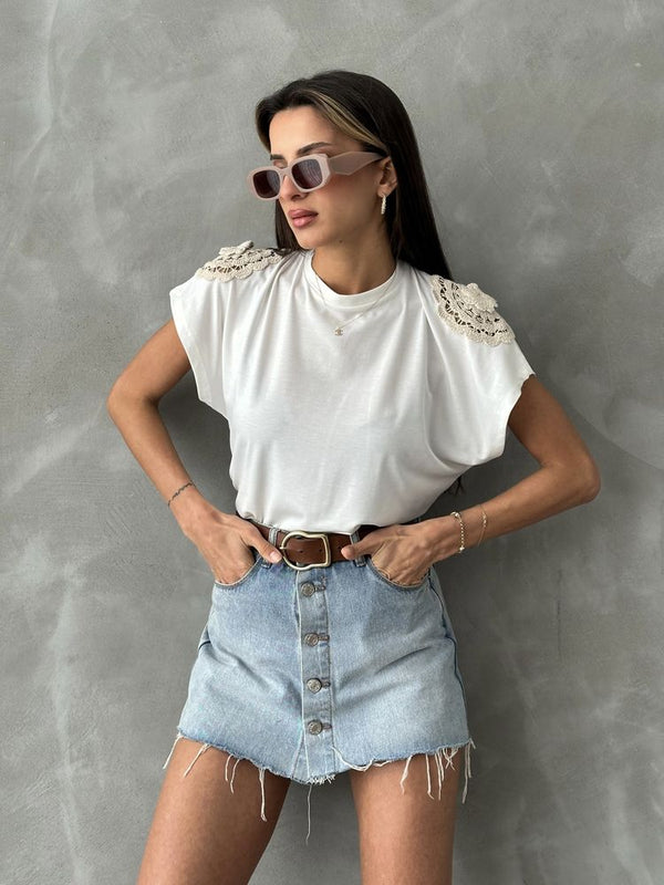 Topshow Krem Omuzu Dantelli Toptan T