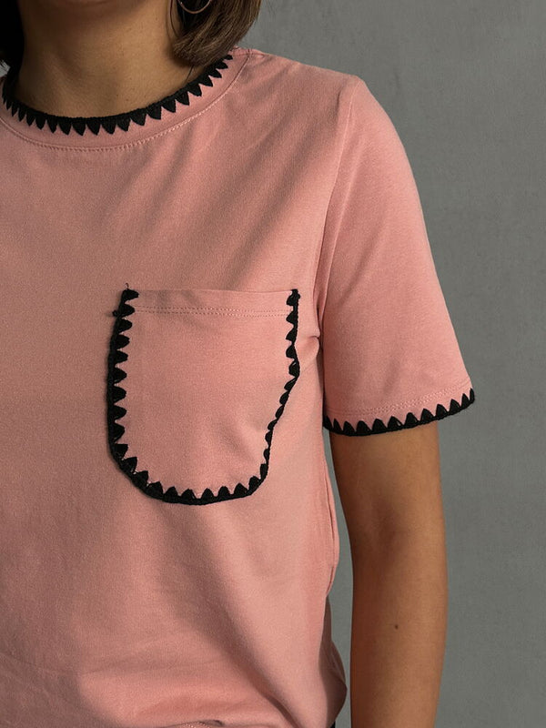 Topshow Pudra Çoban Dikişli Toptan T-Shirt