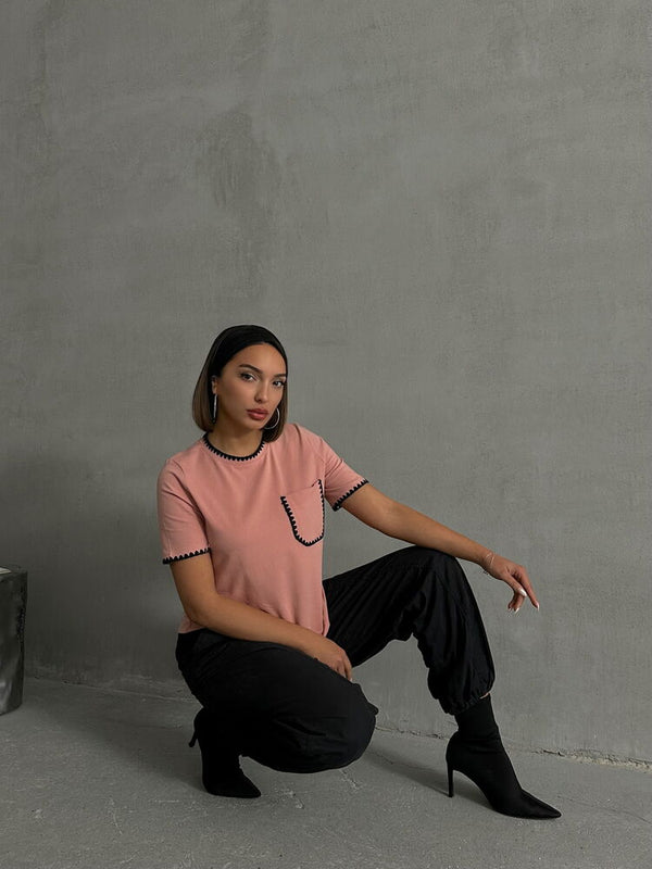 Topshow Pudra Çoban Dikişli Toptan T-Shirt