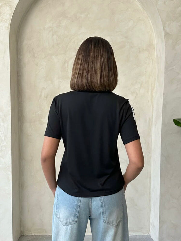 Topshow Siyah Çoban Dikişli Toptan Tişört