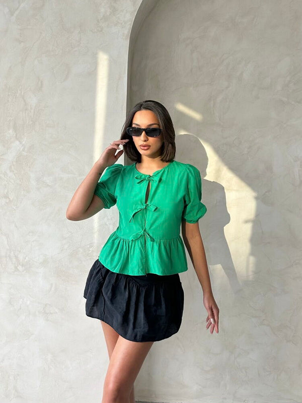 Topshow Zümrüt Önden Bağlamalı Poplin Toptan Bluz