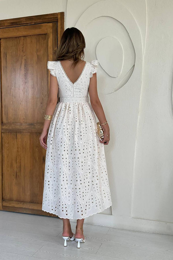 Toptan Bej Dantelli Brode Elbise