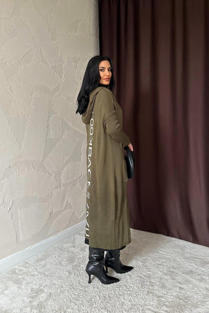 Toptan Haki Arkası Yazılı Hırka