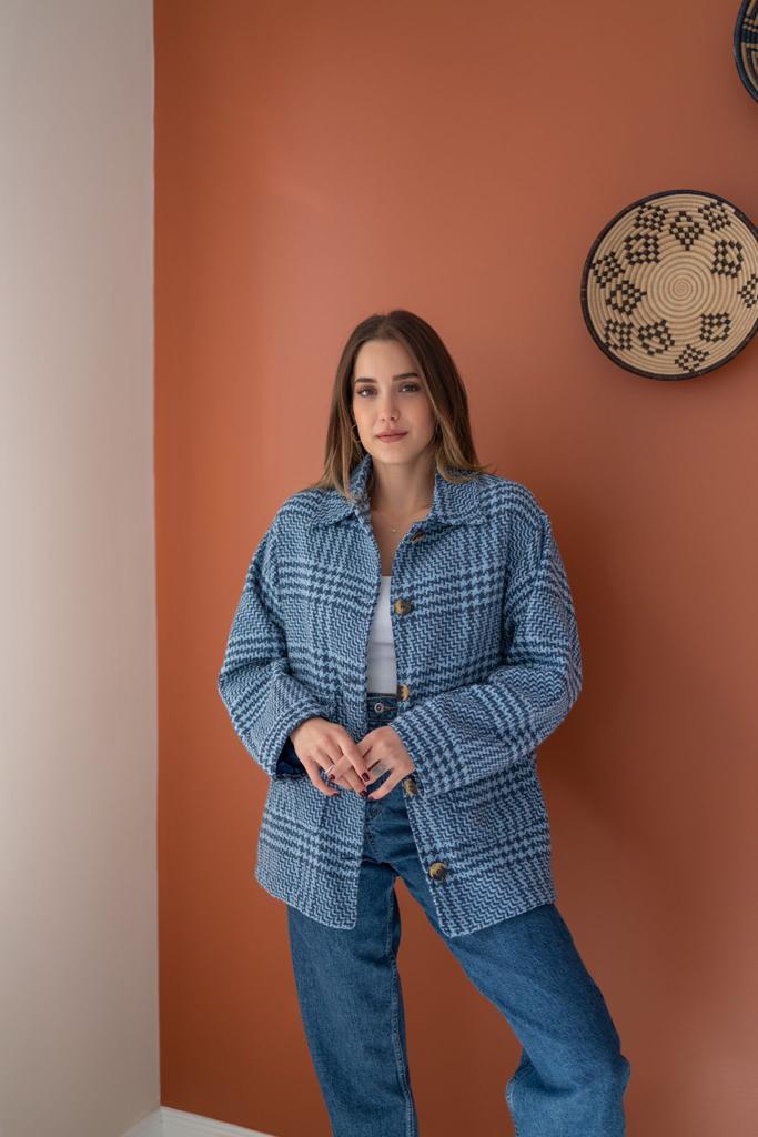 Toptan İndigo Düğmeli Ekoseli Kaban İndigo M