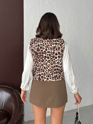 Vestă de damă Topshow Wholesale cu imprimeu de leopard și shearling | F1815