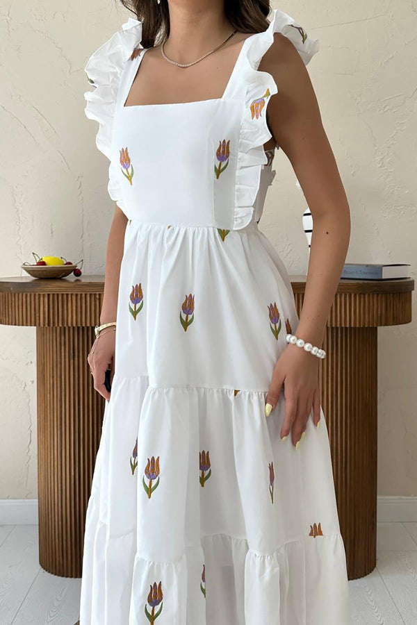 Toptan Oranj Sıfır Kol Fırfırlı Elbise