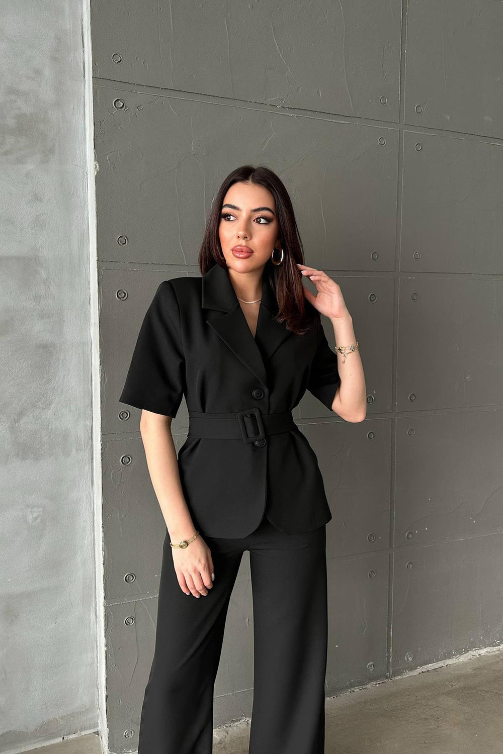 Toptan Siyah Kısa Kollu Ceket Pantolon Takım Siyah L