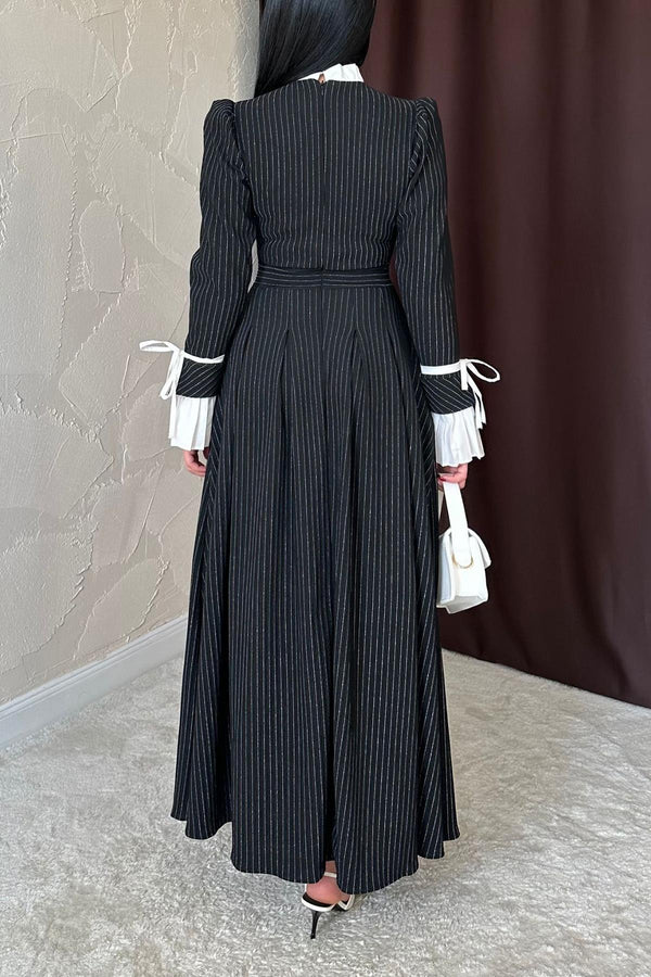 Toptan Siyah Pilise Detaylı Elbise