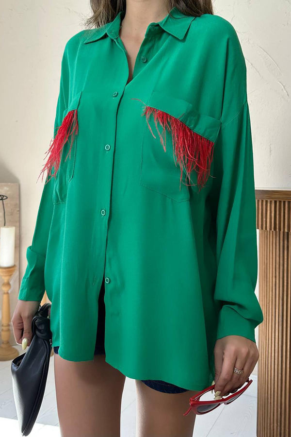 Toptan Yeşil Cepli Püsküllü Gömlek