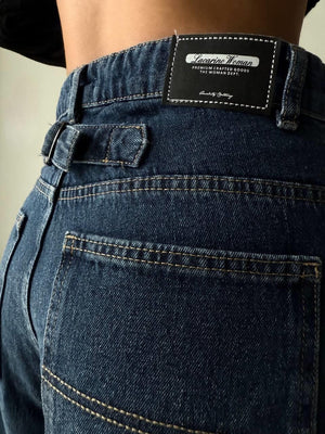 Yüksek Bel Bol Paça Dark Blue Wide Leg Jean Pantolon