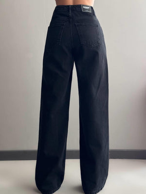 Yüksek Bel Rahat Kalıp Black Jean Pantolon