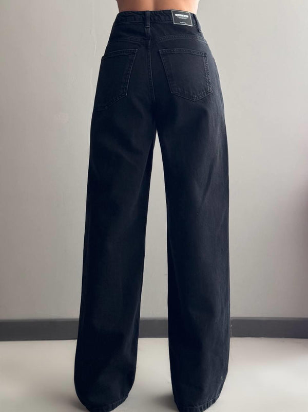 Yüksek Bel Rahat Kalıp Black Jean Pantolon