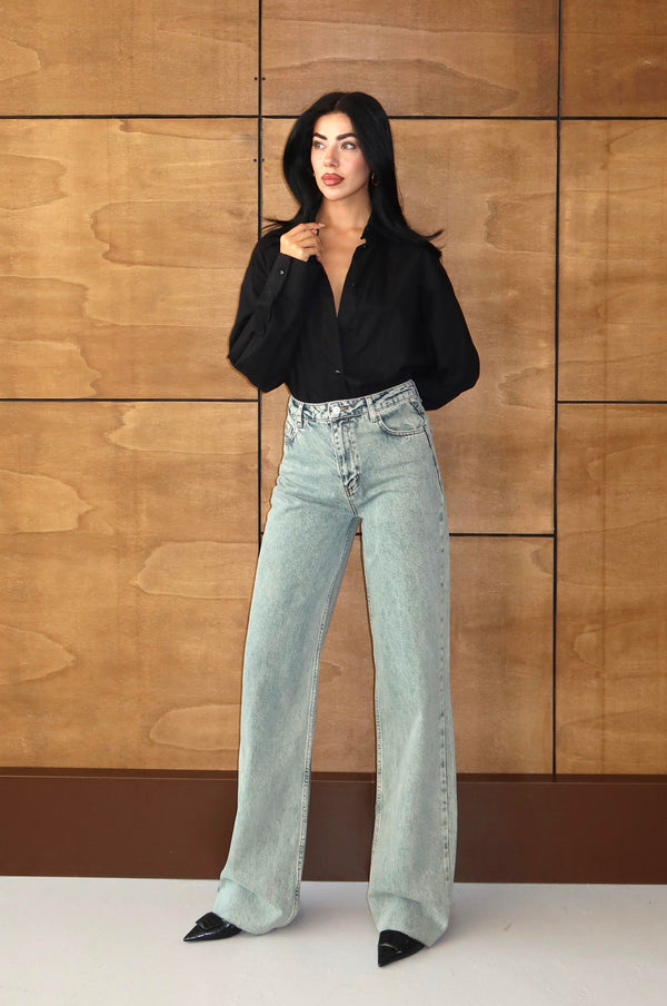 Yüksek Bel Boru Kalıp Lıght Green Jean Pantolon