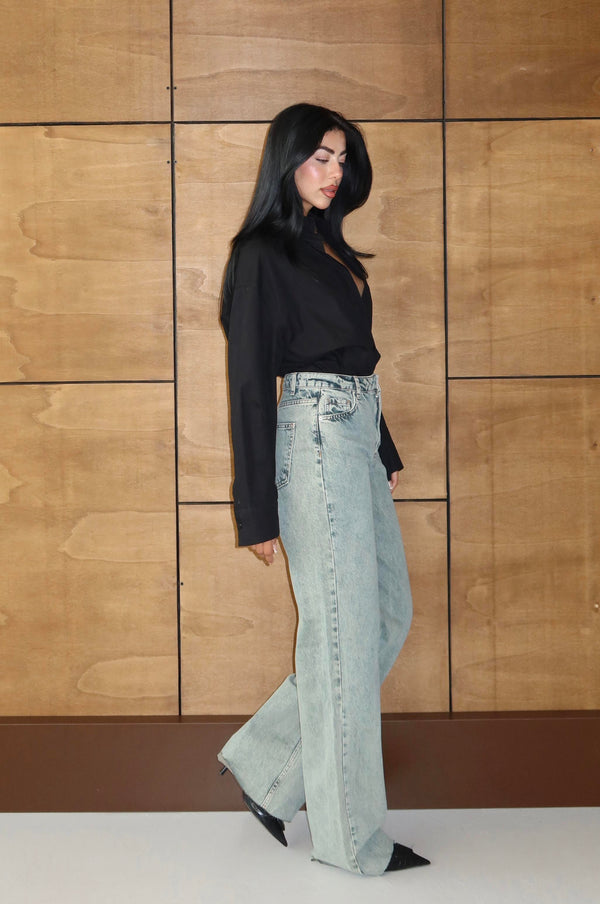 Yüksek Bel Boru Kalıp Lıght Green Jean Pantolon